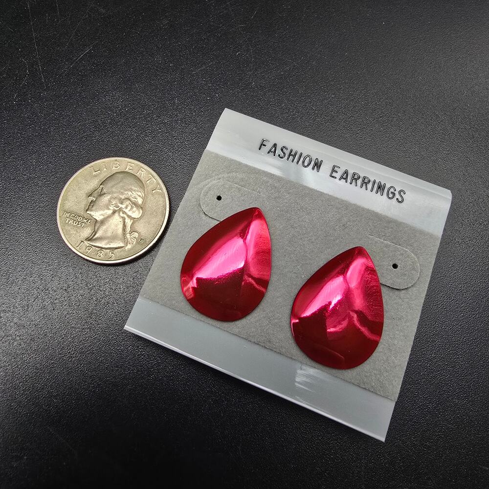 Red Metallic Enamel Tear Drop Earrings Pierced Studs Vintage 1980s NOS NWT